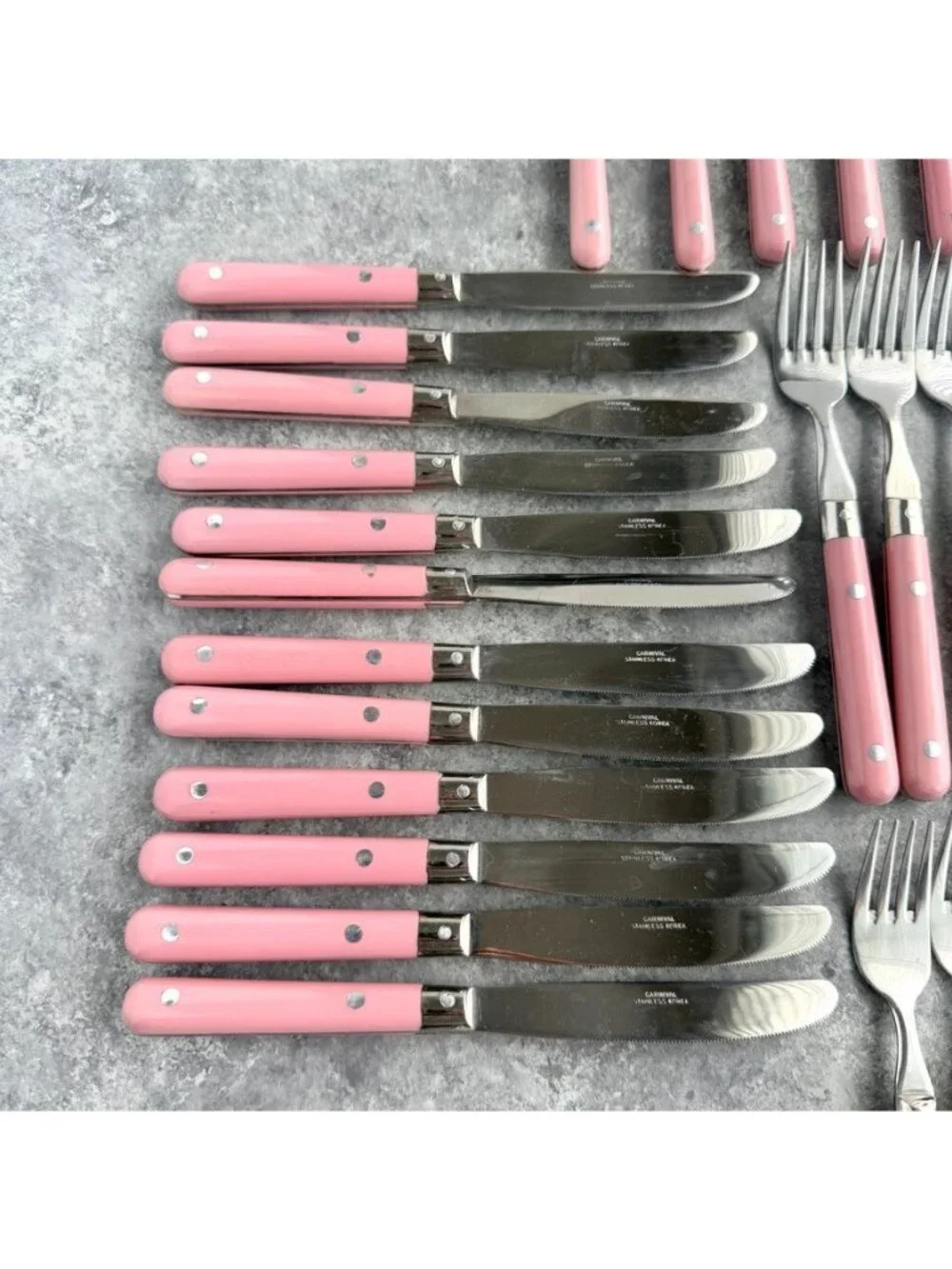 Carnival Stainless Flatware Korea Pink Handle Service For 12 Set Of 60 Pieces